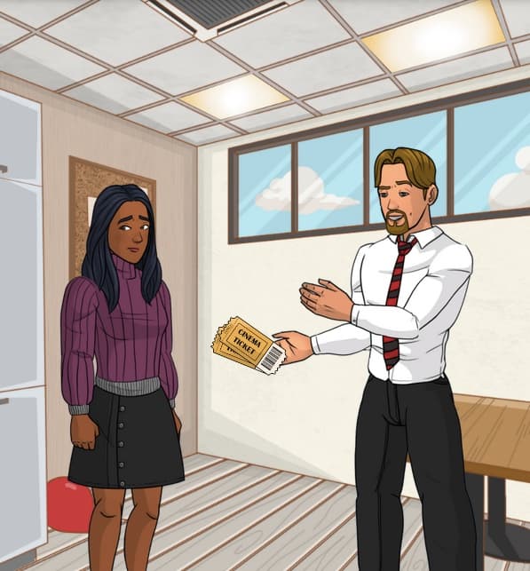 A man offering a woman cinema tickets