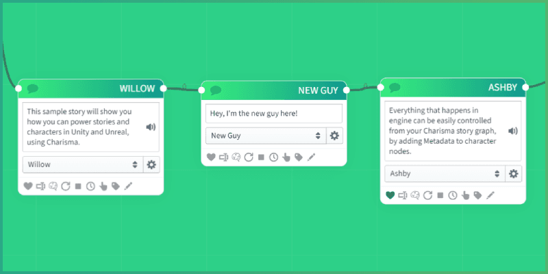 Character node in Charisma story graph, with new character linked to the node