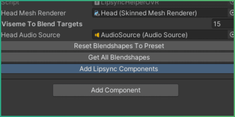 Lipsync component addition button in the LipsyncHelperOVR script