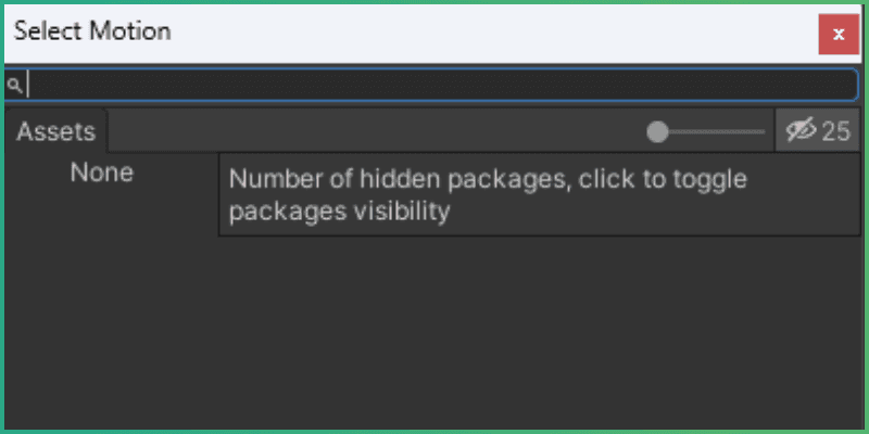 Package Visibility button highlighted in Unity reference browser