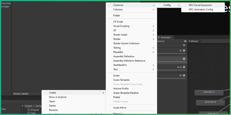 Creating a new emotions asset with the right-click menu