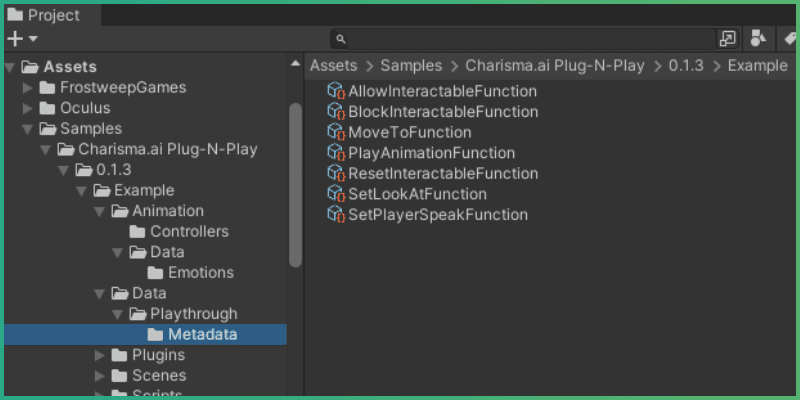 Meta data function scriptable objects found in project files