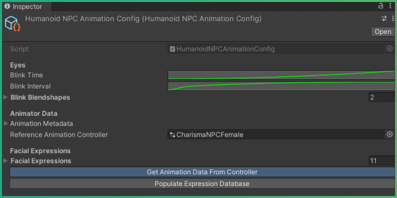 Get Animation Data button shown inside of HumanoidNPCAnimationConfig