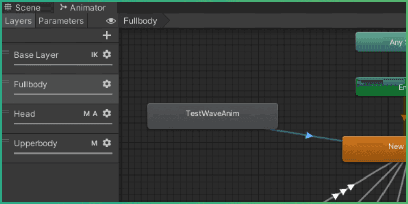 Adding a transition from TestWave state, to the center idle state