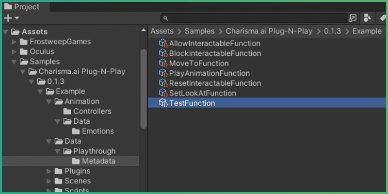 TestFunction scriptable object created in the project files