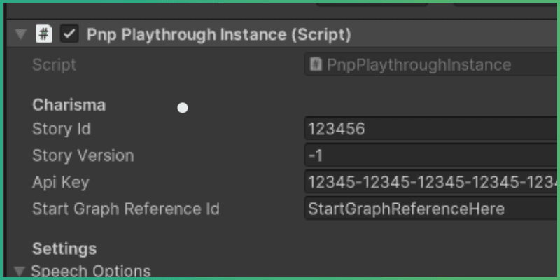 PlaythroughInstance connection parameters filled with example values