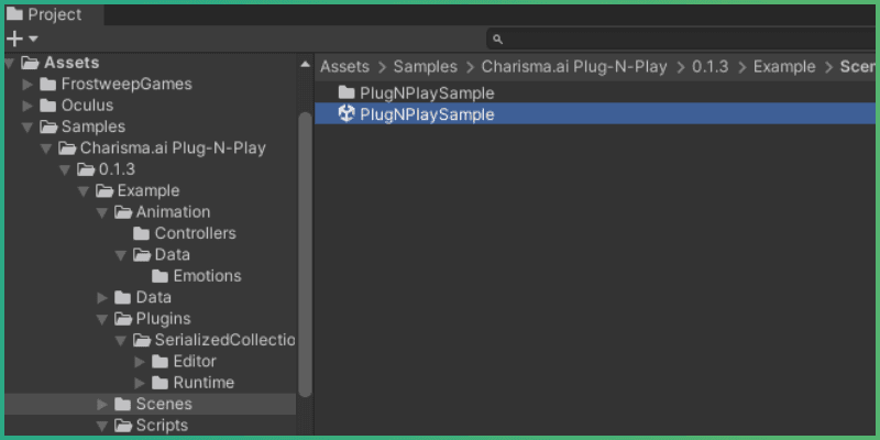 Project files search, with Plug and Play scene found in the files