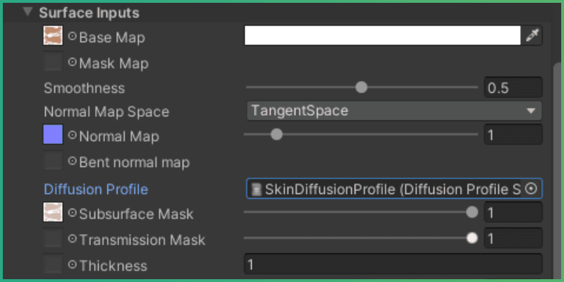 Material skin diffusion profile populated with SkinDiffusionProfile object