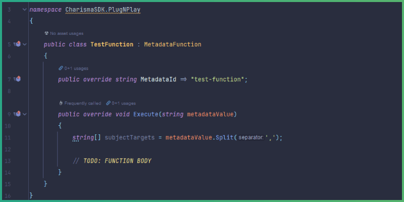 TestFunction meta function class created in a code editor