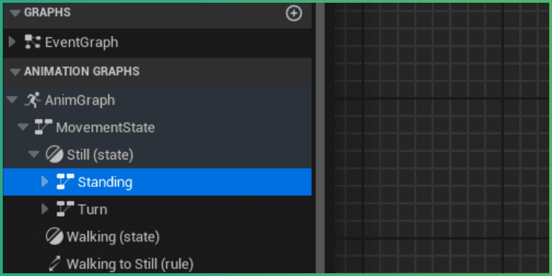 Zoom on the left-hand side of animation graphs list, in the animation blueprint