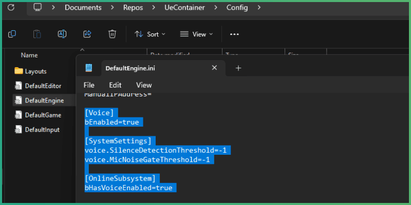 DefaultEngine ini file being modified with new microphone input values