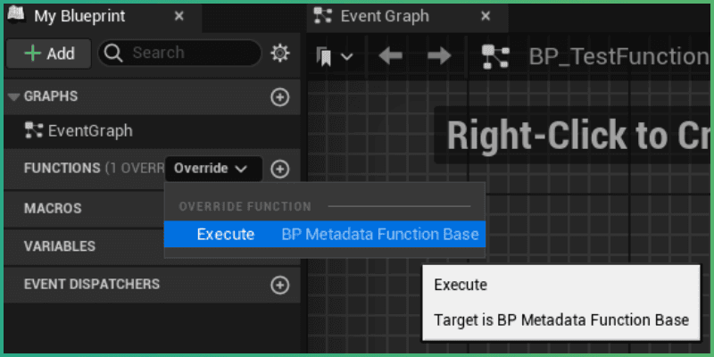 Higlight of the blueprint function override functionality in the blueprint functions list