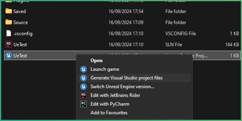 Right-click option for generating Visual Studio files on a UPROJECT file