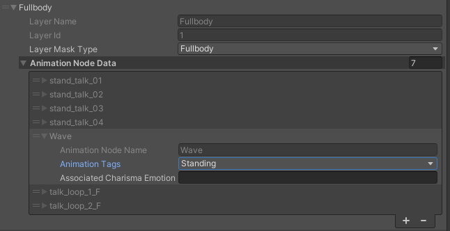 The newly added “Wave” animation added to the Fullbody layer’s node data.