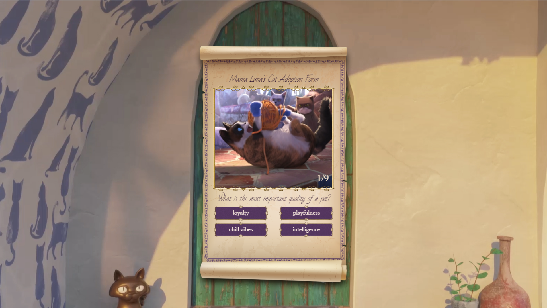 Shows a cat adoption form from the game.